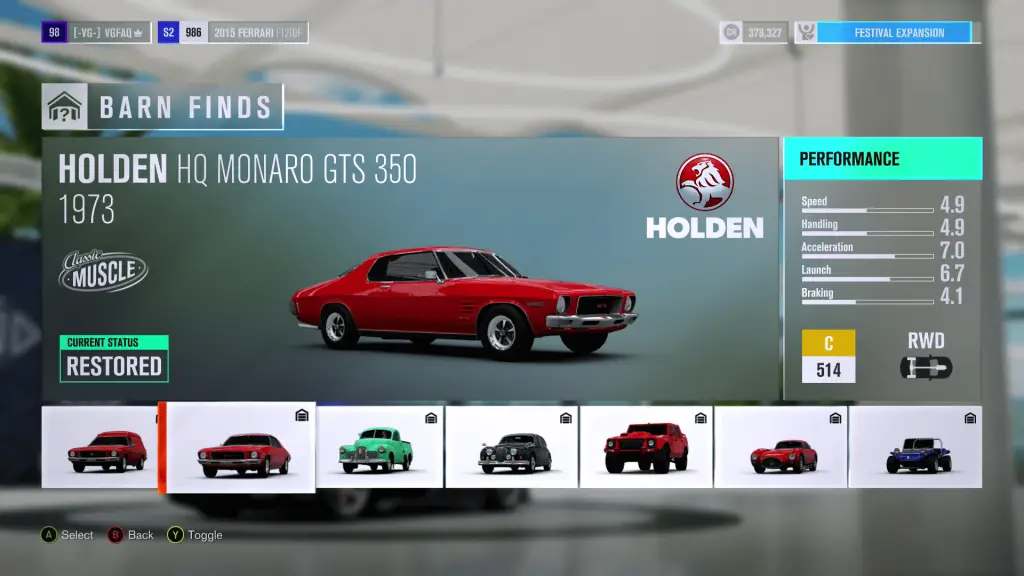 Forza Horizon 3 Holden HQ Monaro GTS 350 Barn Find
