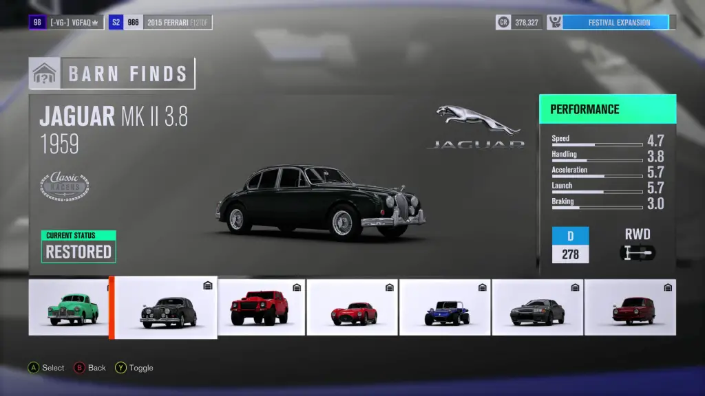Forza Horizon 3 Jaguar MK II 3.8 Barn Find